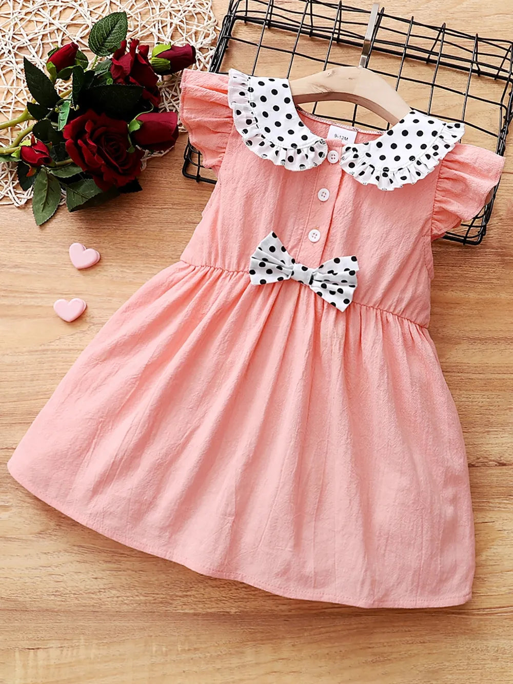 Children's Bow Peter Pan Collar Ruffle Sleeve Dress 