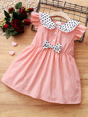 Children's Bow Peter Pan Collar Ruffle Sleeve Dress 