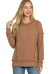 Zenana Corded Rib Long Sleeve Round Neck Top 