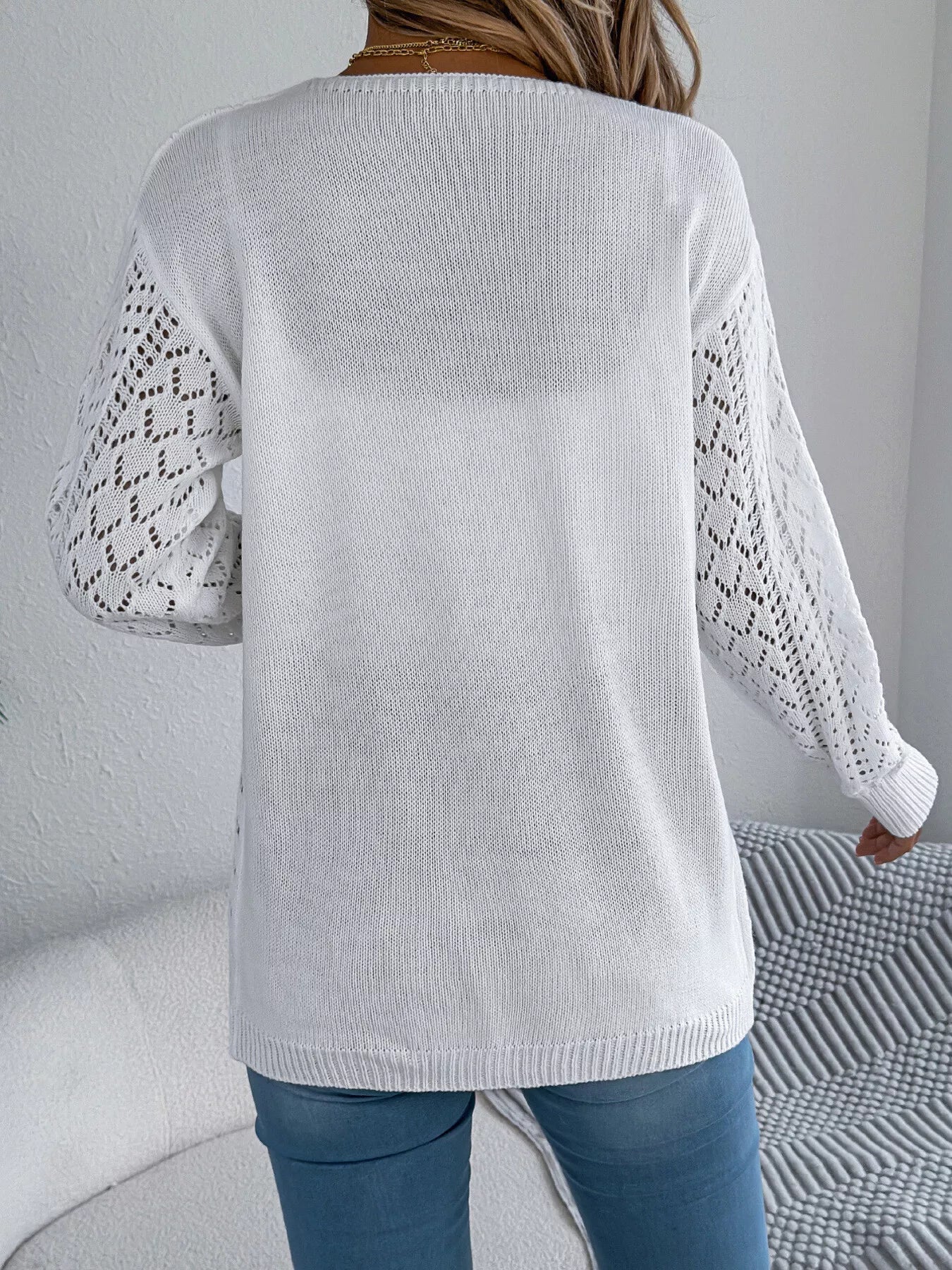 Openwork Open-Front Long Sleeve Cardigan 
