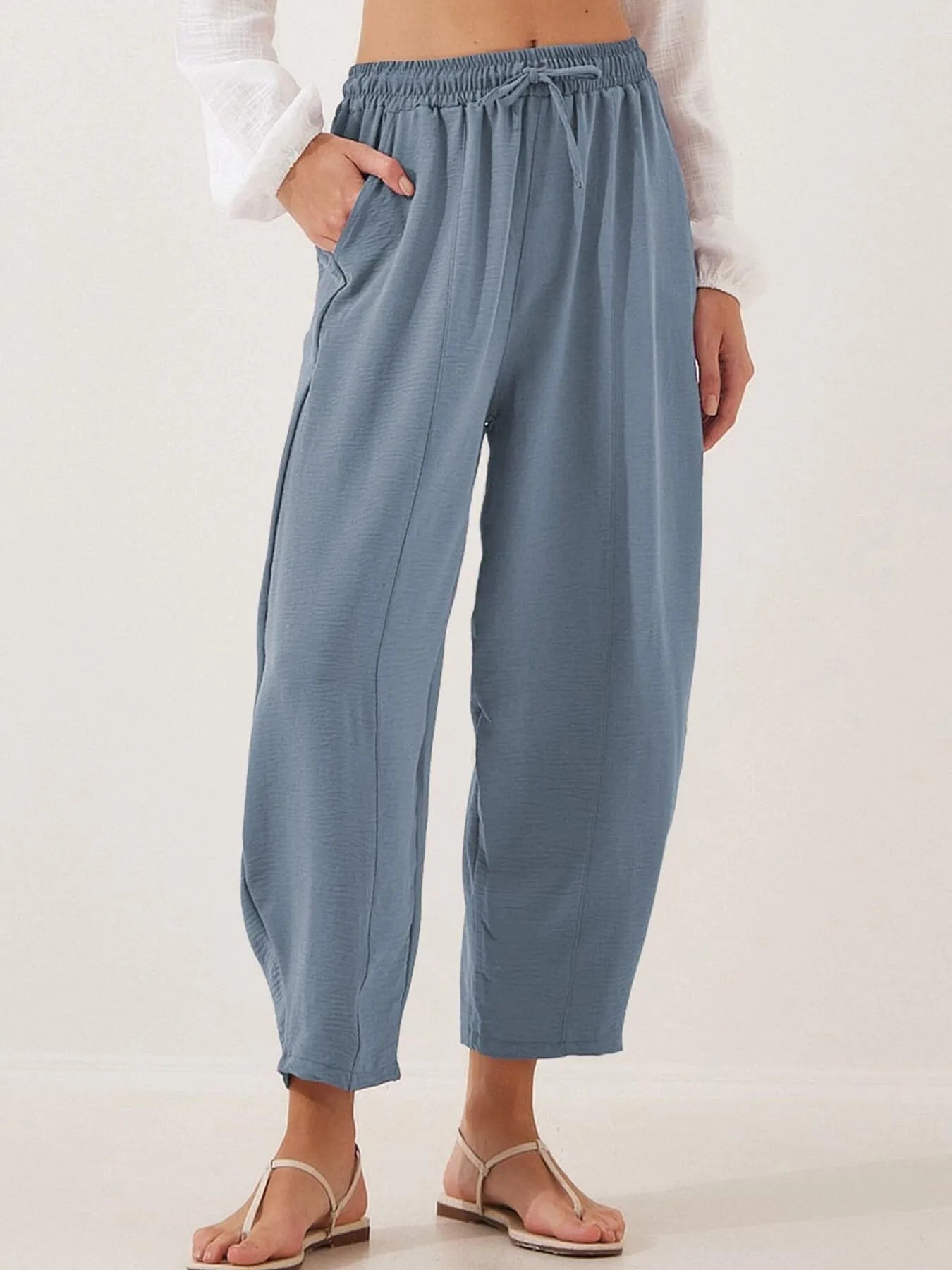 Full Size Drawstring Wide Leg Cropped Pants Plus Size 