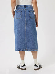 Slit Midi Denim Skirt with Pockets 
