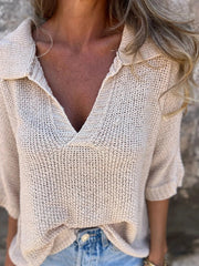 Full Size Johnny Collar Loose Knit Sweater Plus Size 