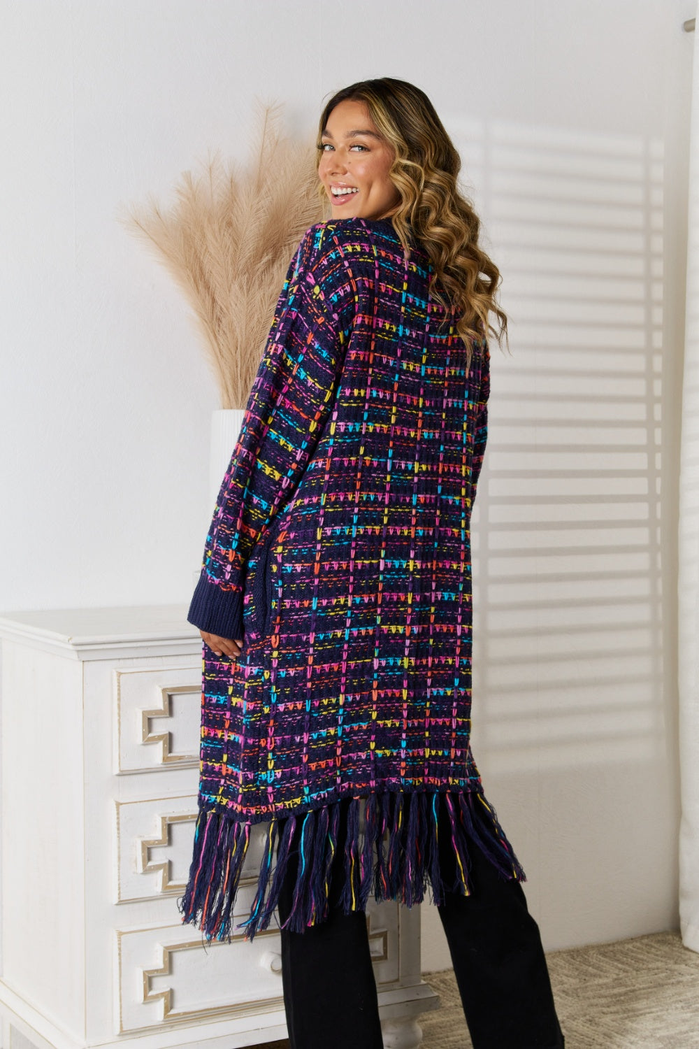 Angel Wings Fringe Hem Open Front Cardigan 