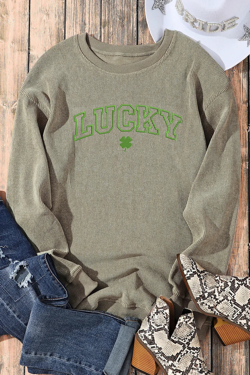 LUCKY Round Neck Dropped Shoulder Sweatshirt 