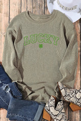LUCKY Round Neck Dropped Shoulder Sweatshirt 