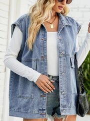 Sleeveless Button-Down Denim Jacket 