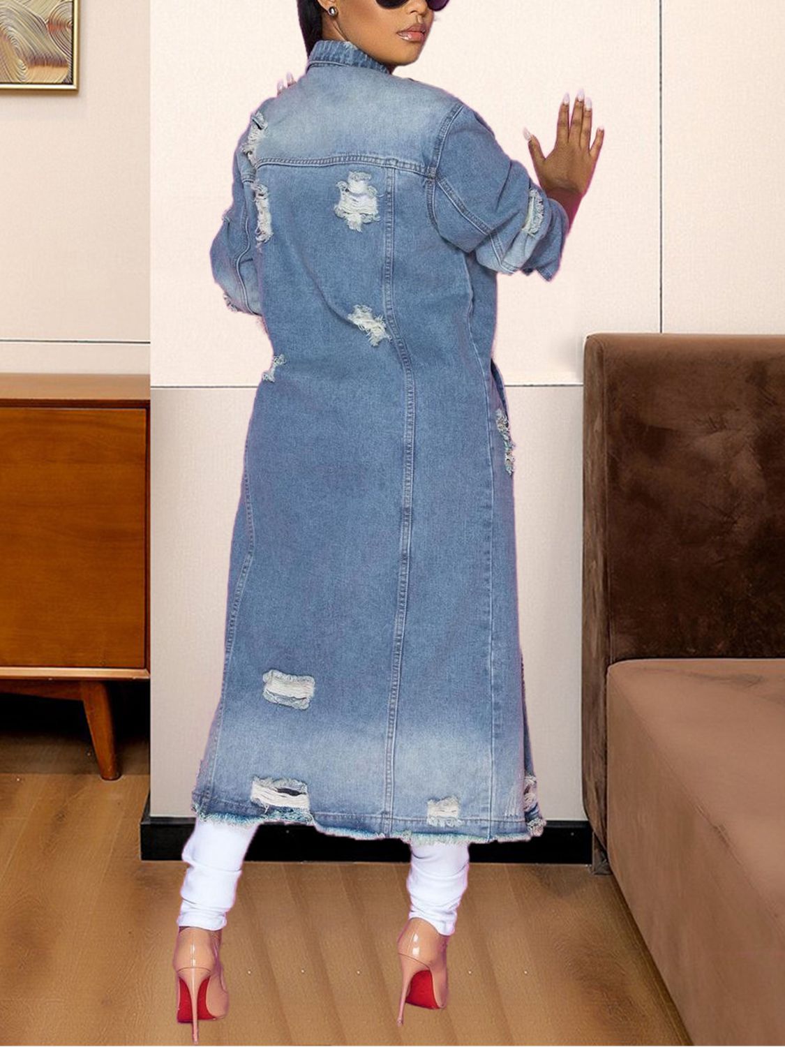 Long Sleeve Raw Hem Denim Jacket 