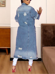Long Sleeve Raw Hem Denim Jacket 