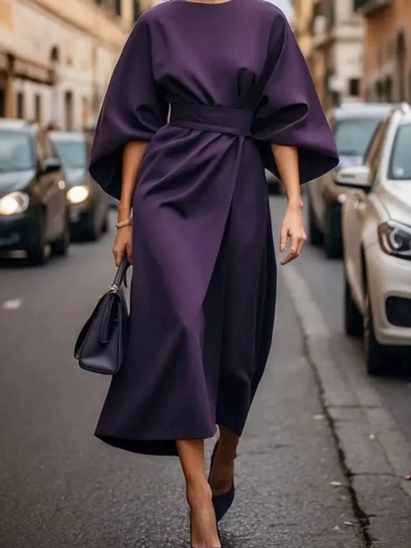 Round Neck 3/4 Sleeve Dress 