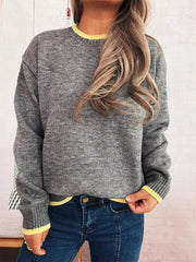 Ribbed Contrast Trim Long Sleeve Sweater 