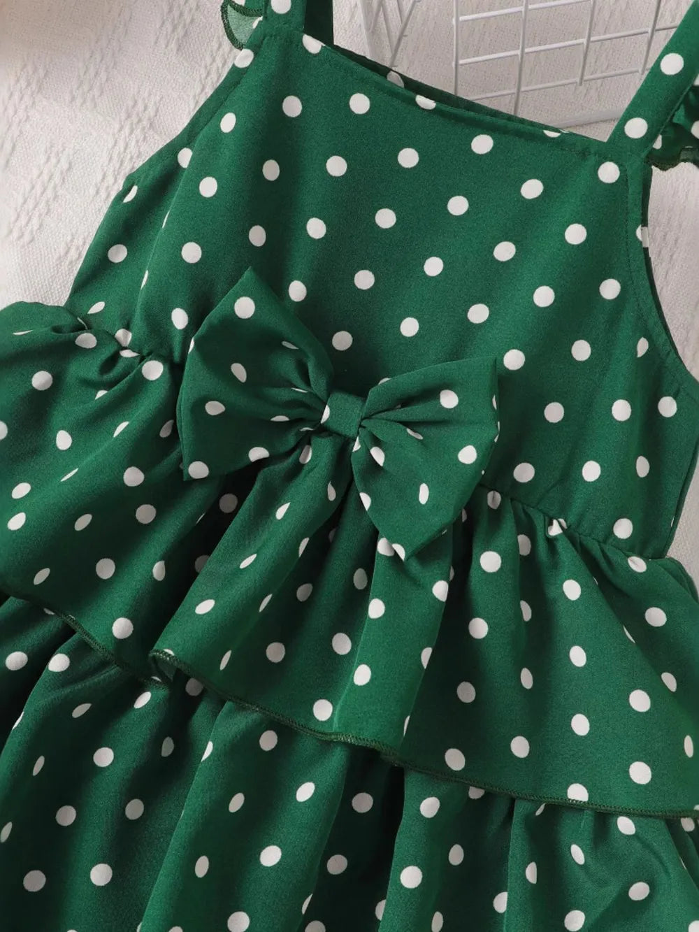 Bow Polka Dot Square Neck Layered Dress 