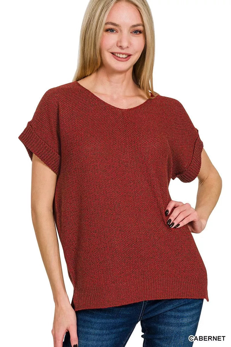 Zenana Center Seam Short Sleeve Sweater 