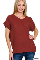 Zenana Center Seam Short Sleeve Sweater 