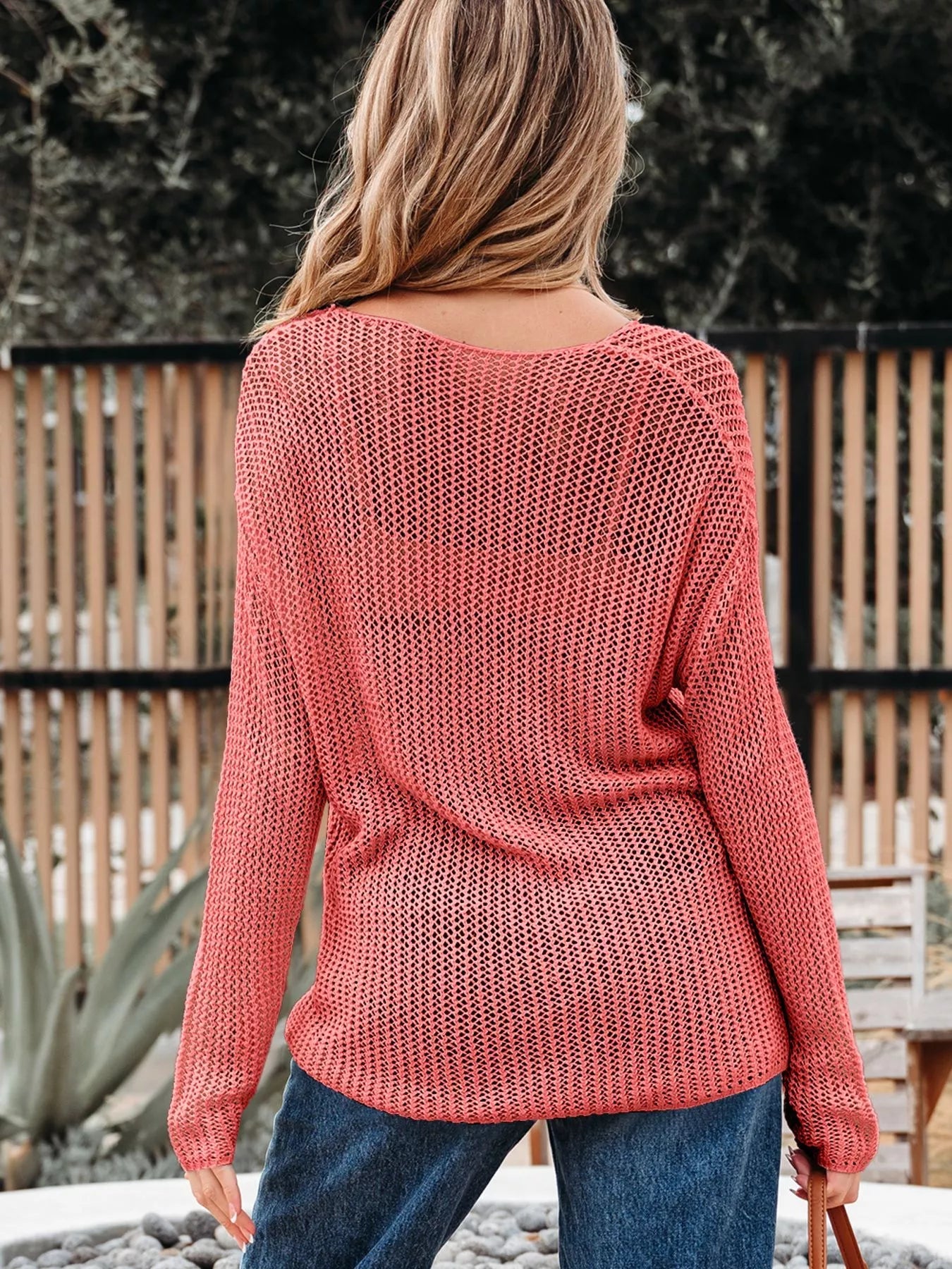 Crochet Hollow Out Long Sleeve Knit Top 