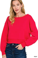 Zenana Fleece Boat-neck Sweatshirt 