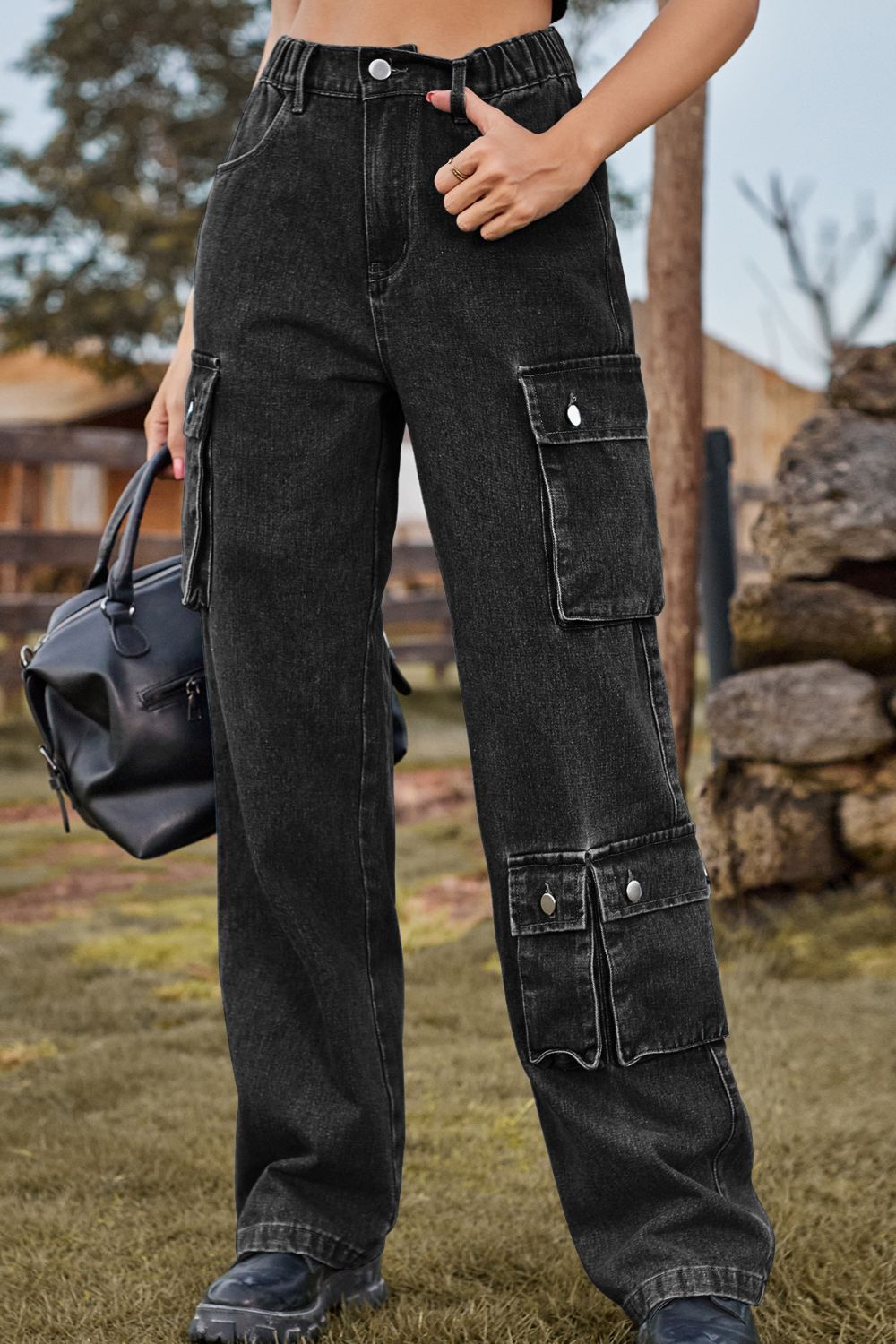 Loose Fit Long Jeans with Pockets 