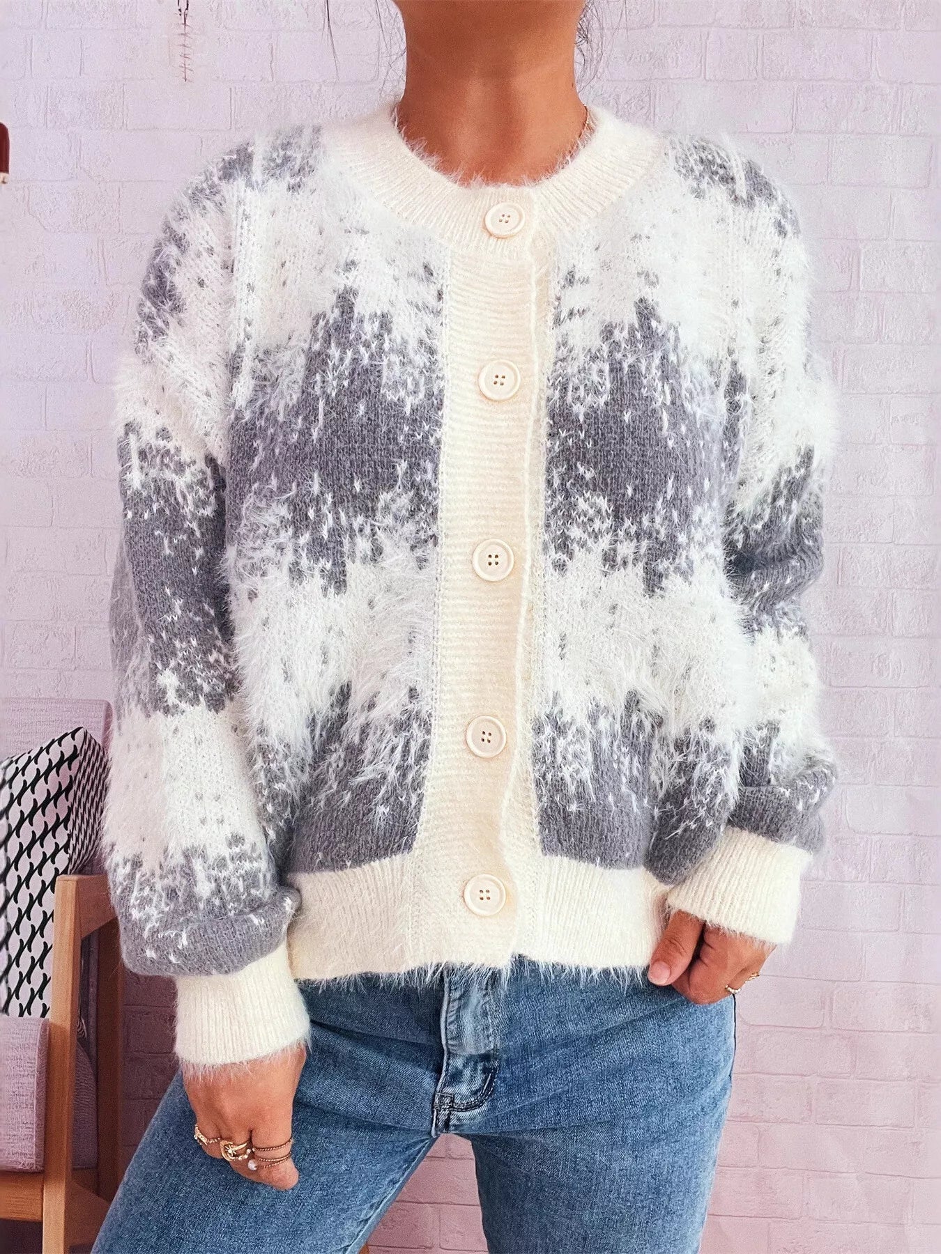 Ribbed Hem Button Up Cardigan 