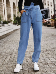 Tied Straight Jeans with Pockets 