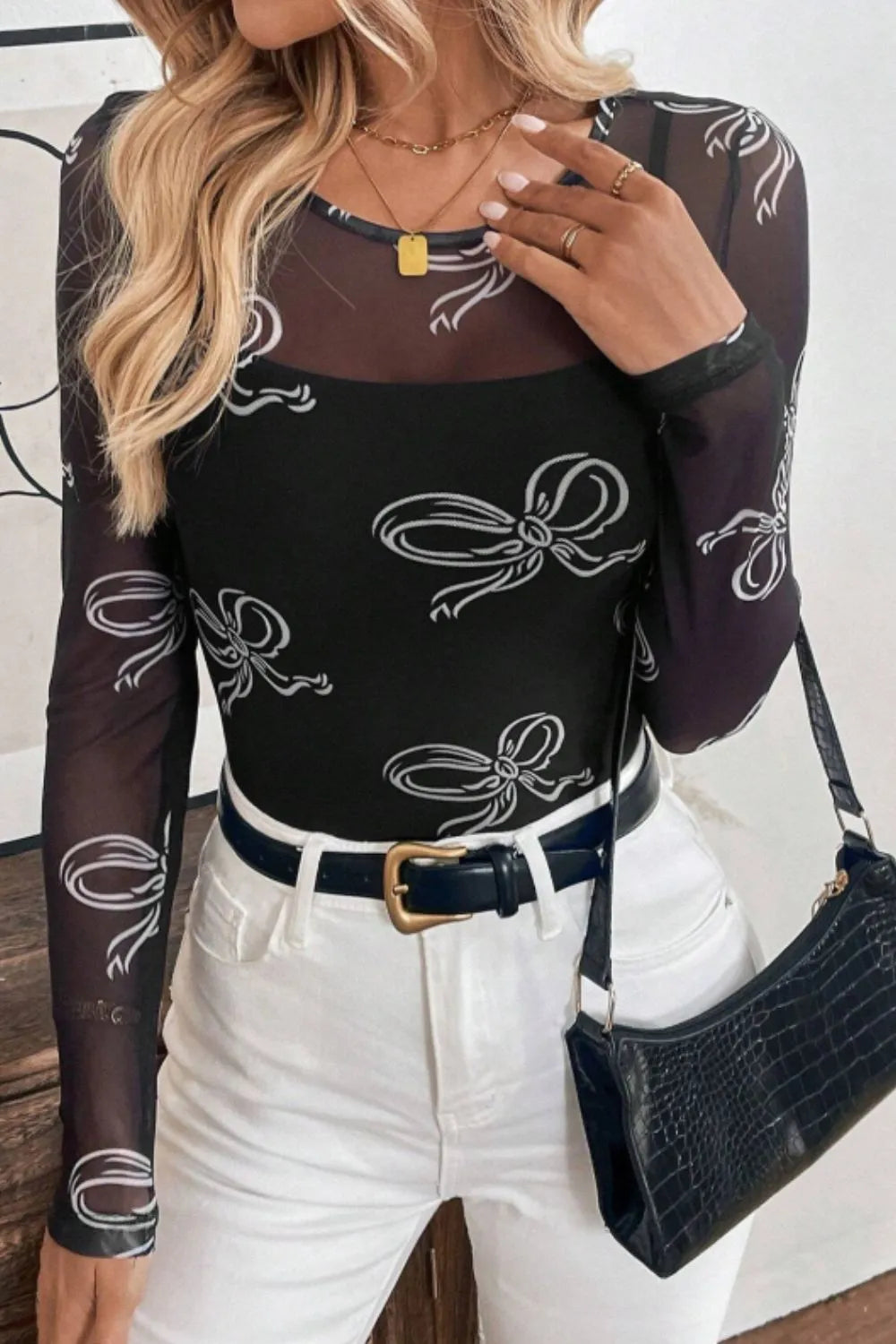 Bow Round Neck Long Sleeve Top 