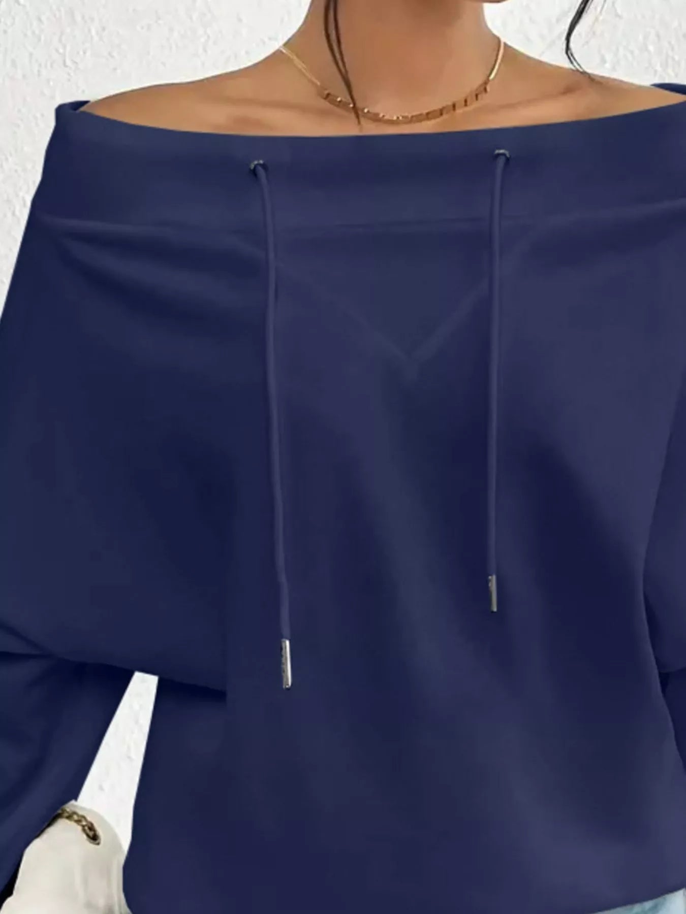 Full Size Off-Shoulder Drawstring Long Sleeve Top Plus Size 