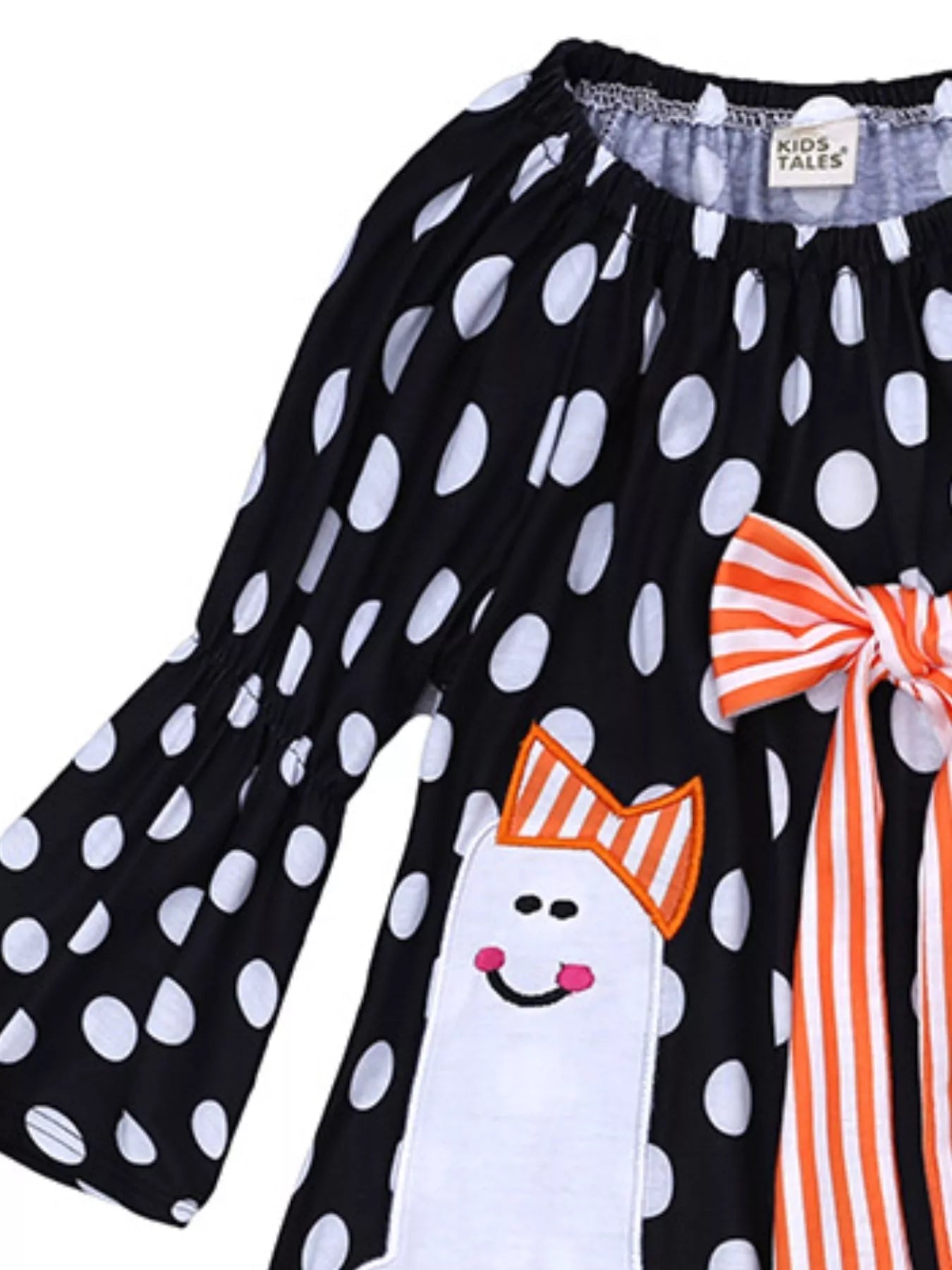 Children's Halloween Ghost Polka Dot Dress with Bow 