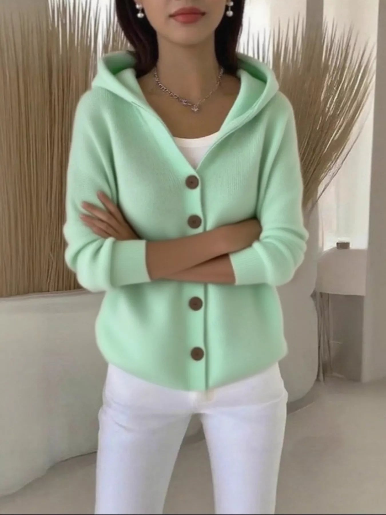 Full Size Hooded Button-Front Soft Knit Cardigan Plus Size 