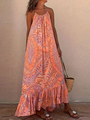 Backless Printed Halter Neck Maxi Cami Dress 