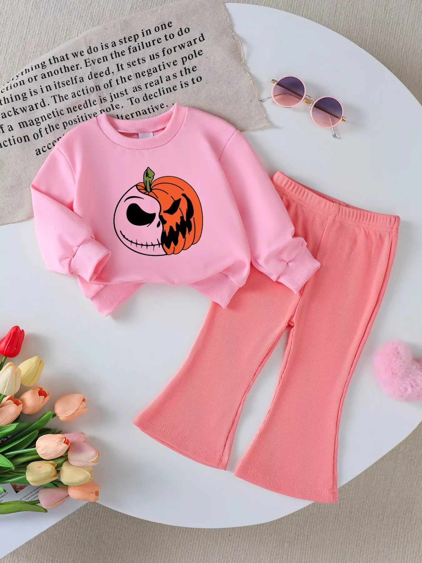 Children's Halloween Graphic Sweatshirt and Flare Pants Set 