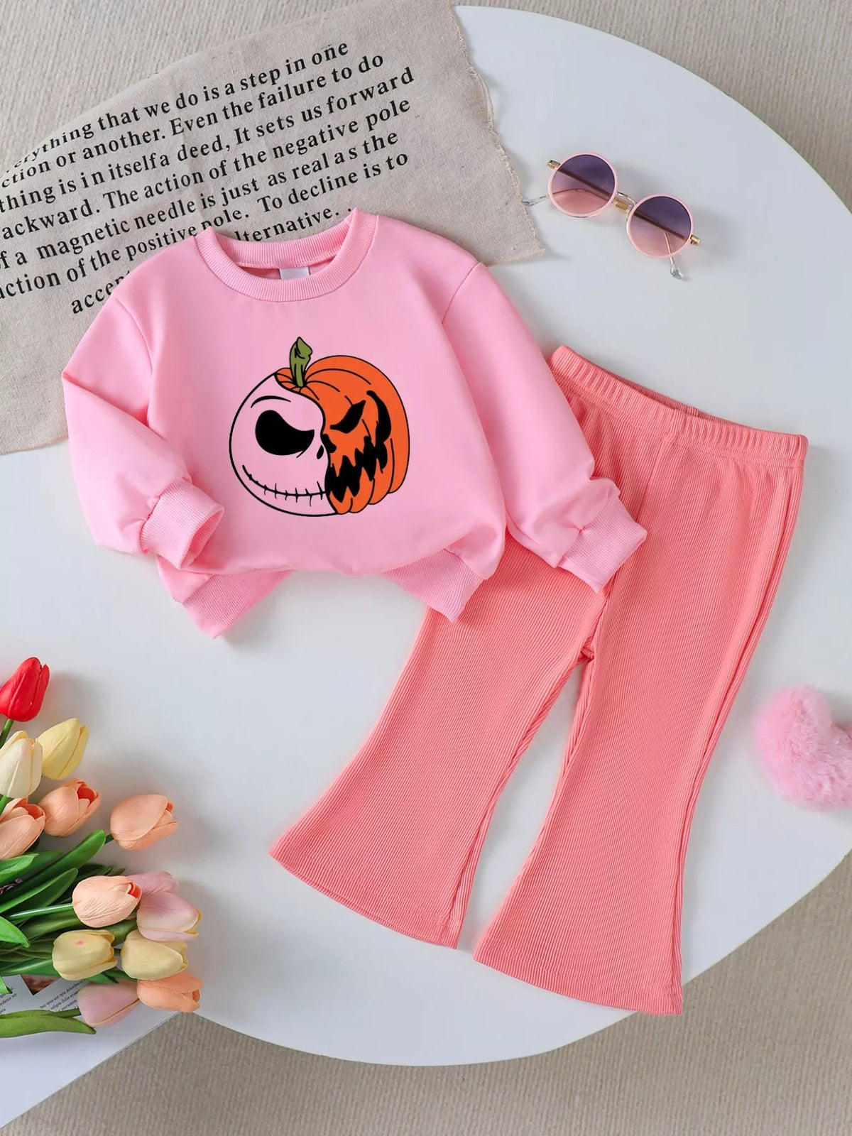 Children's Halloween Graphic Sweatshirt and Flare Pants Set 