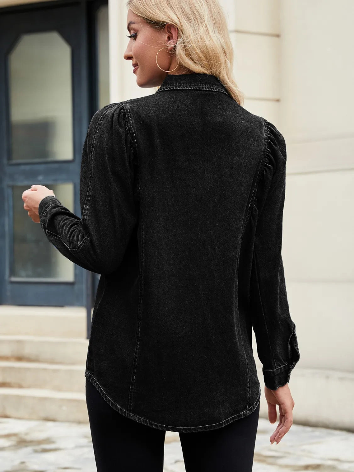 Button Down Collared Neck Denim Shirt 