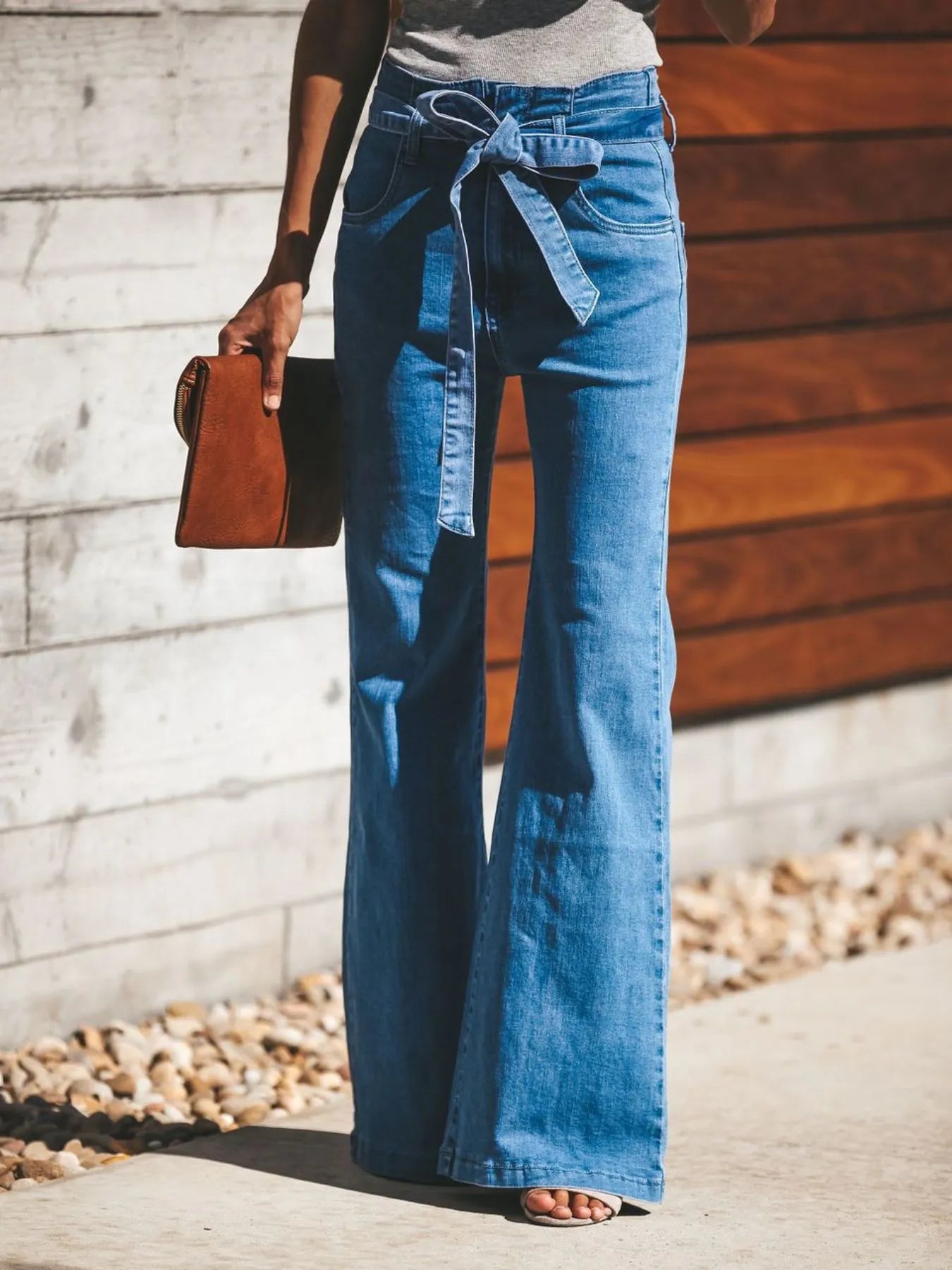 High-Waisted Tie-Front Flare Jeans 