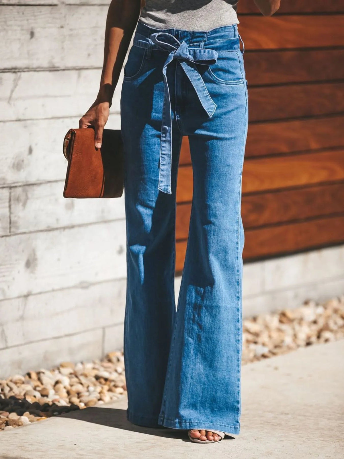 High-Waisted Tie-Front Flare Jeans 