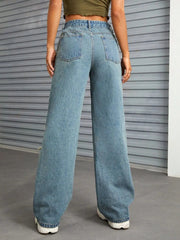 Distressed Wide Leg Jeans with Pockets 