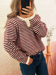 Striped Button Detail Long Sleeve Sweater 