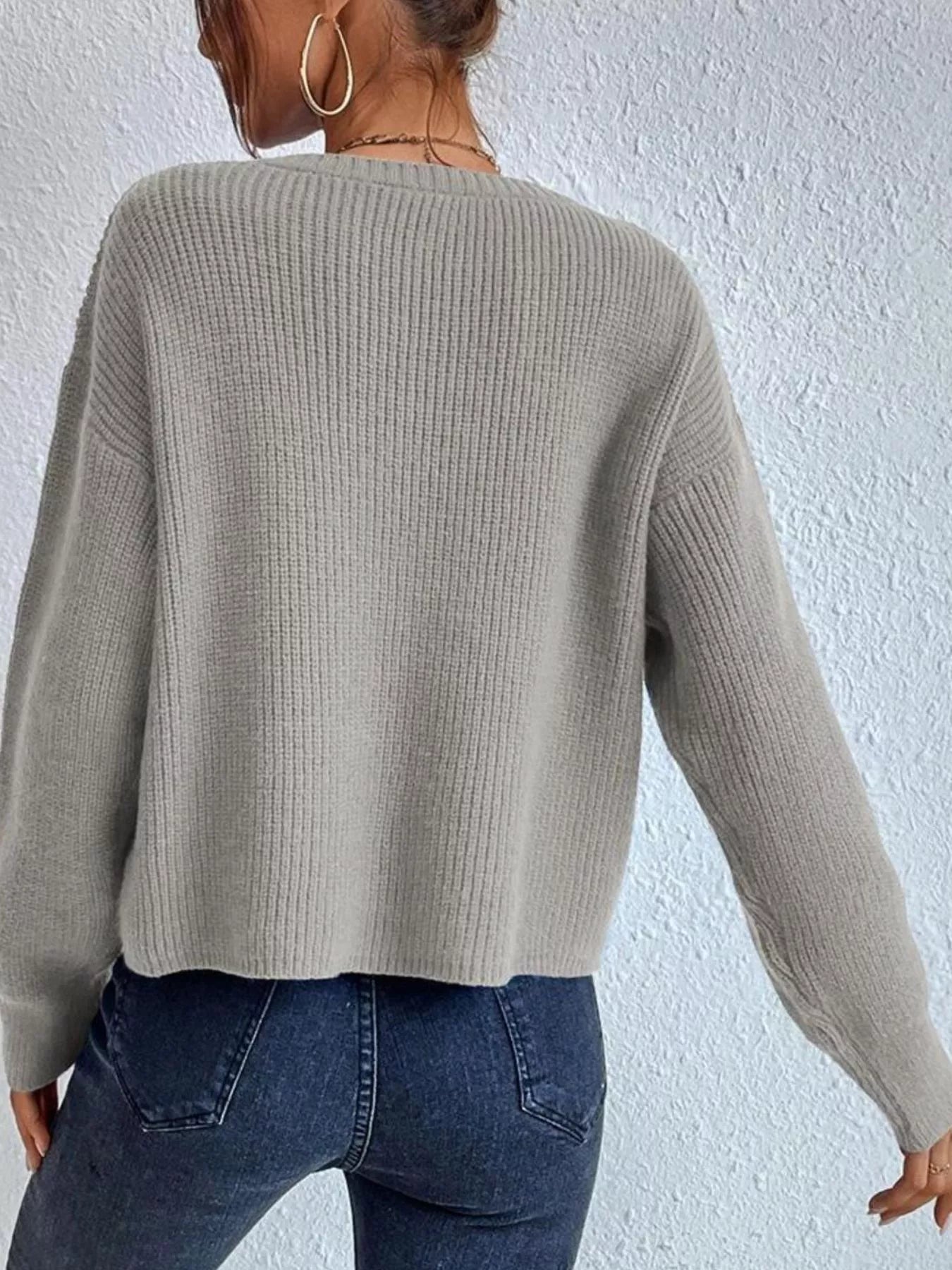 Ribbed Knit Dropped Shoulder Sweater 