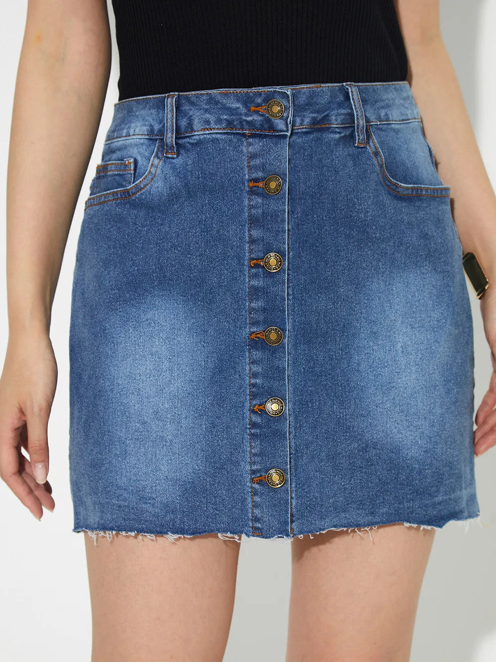 Pocketed Button Up Denim Skirt 
