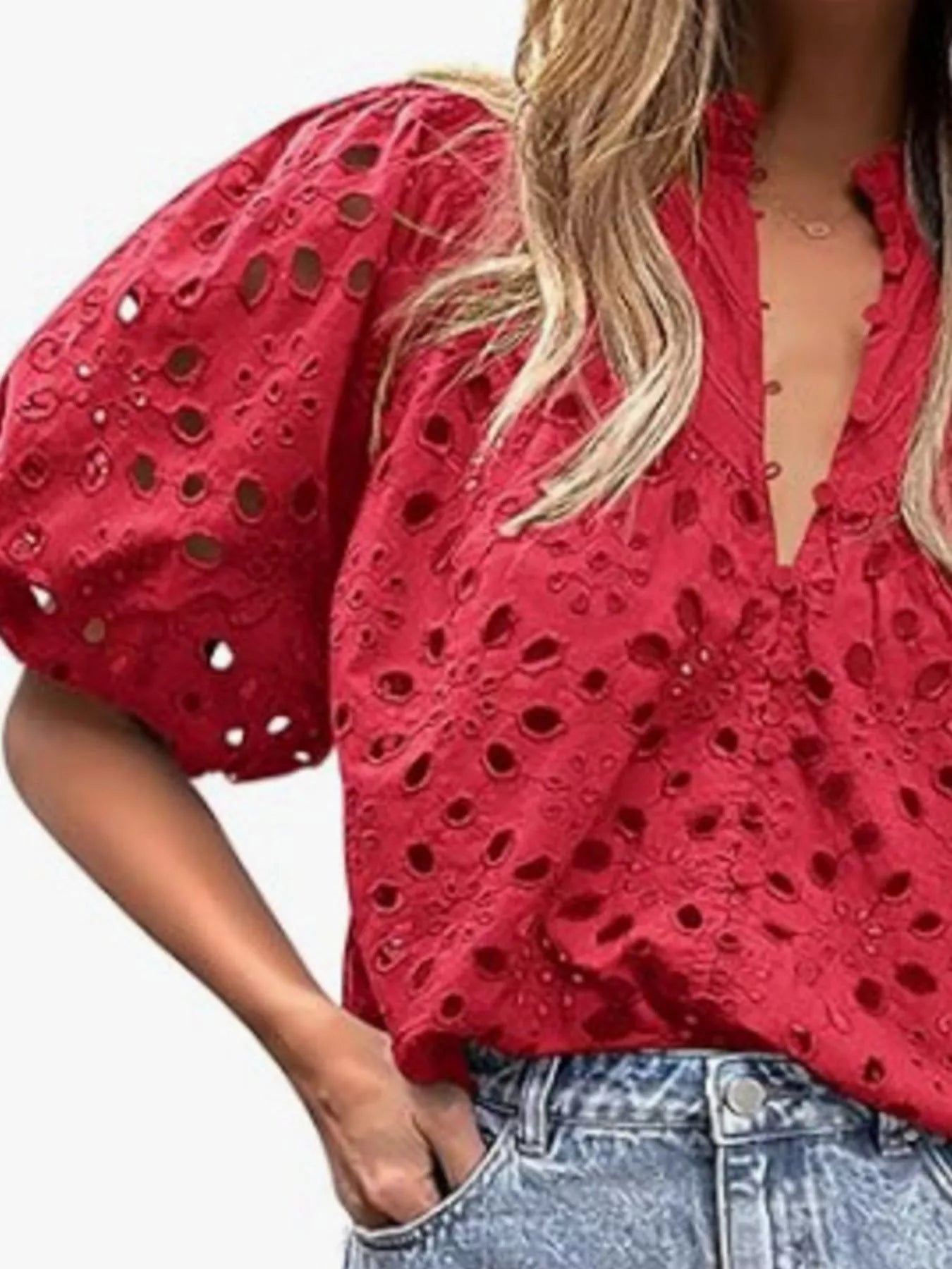 Eyelet Embroidered Puff Sleeve Blouse 