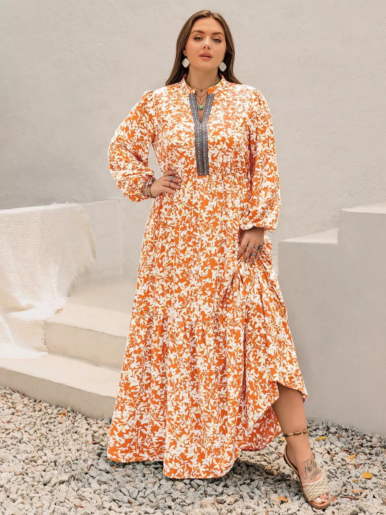 Plus Size Boho Floral Print Maxi Dress 