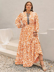 Plus Size Boho Floral Print Maxi Dress 