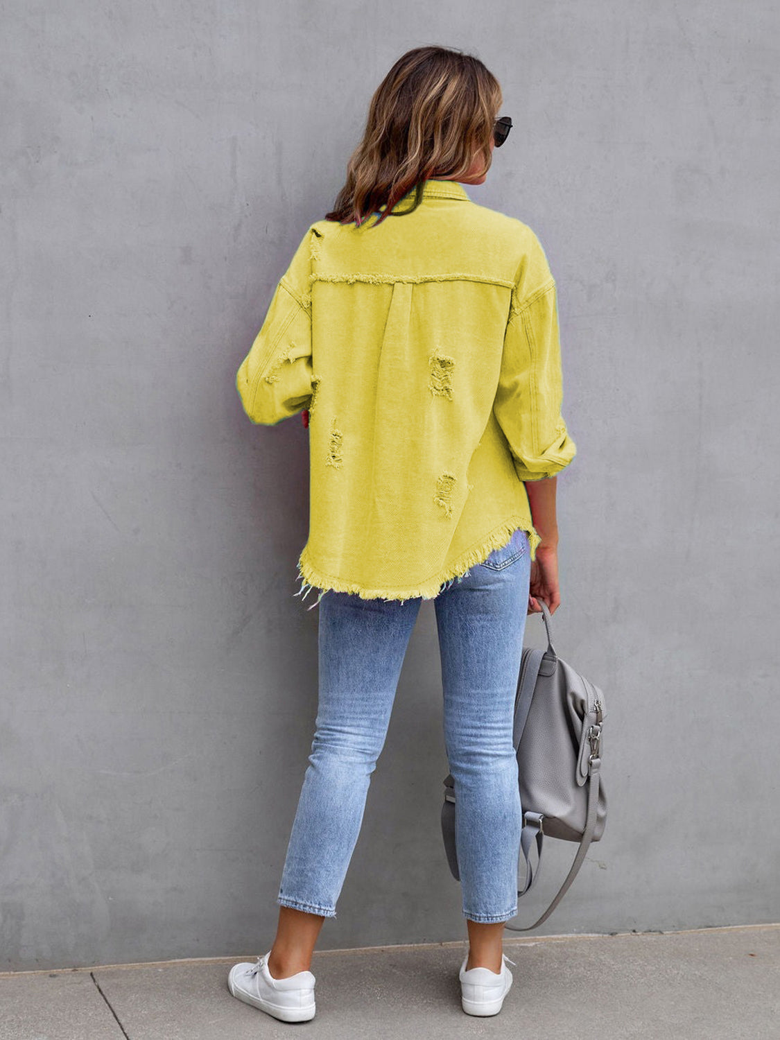 Distressed Drop Shoulder Denim Jacket 