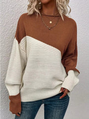 Color Block Ribbed Knit Sweater 