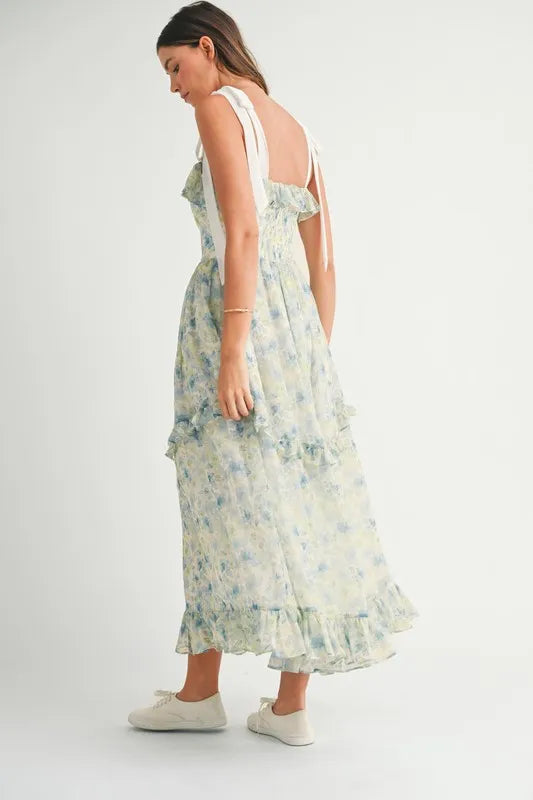 MABLE Floral Printed Shoulder Strap Midi Dress 