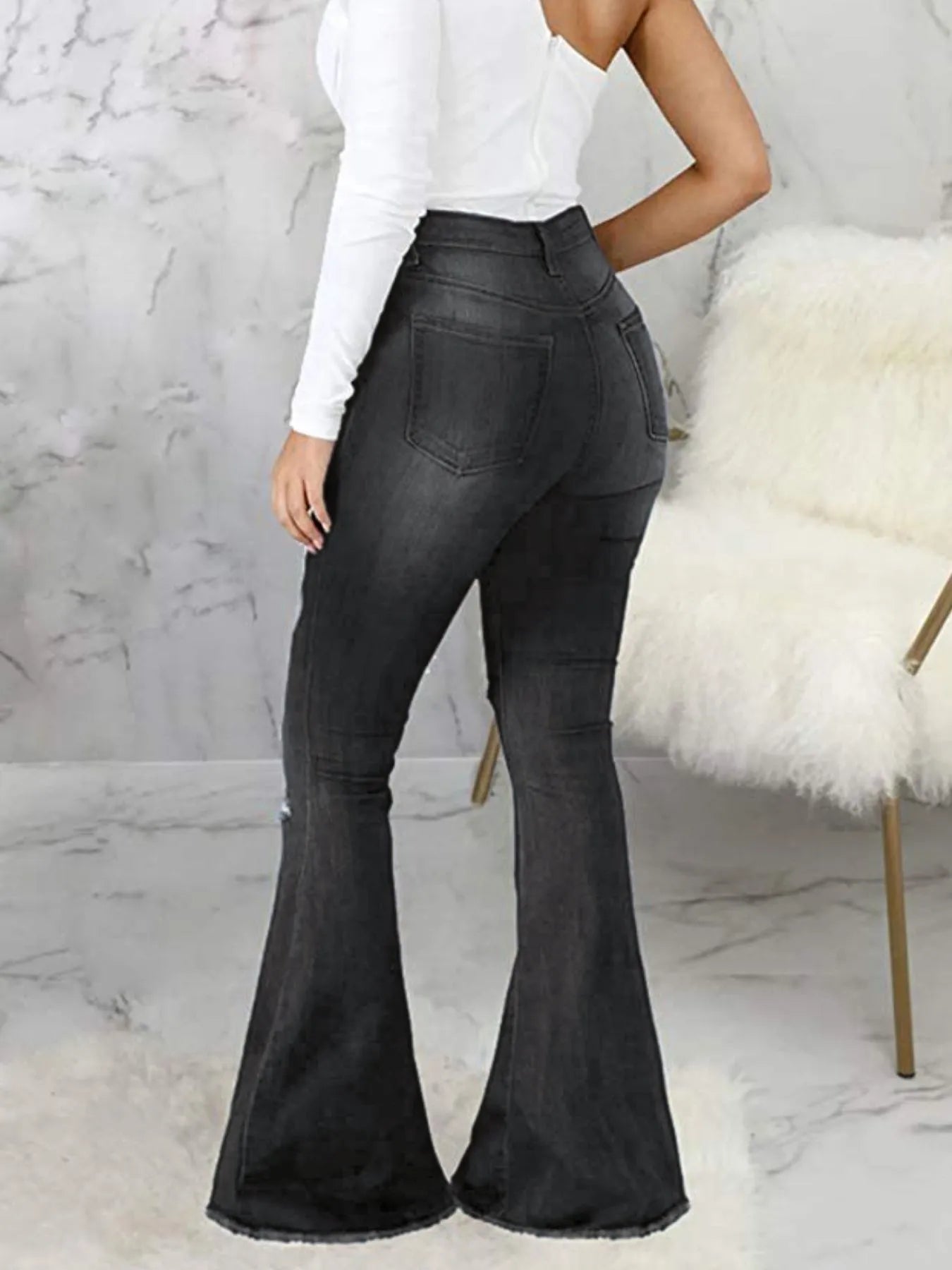Full Size Distressed Raw Hem Flare Jeans Plus Size 
