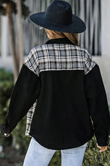 Plaid Pocketed Button Up Denim Jacket 