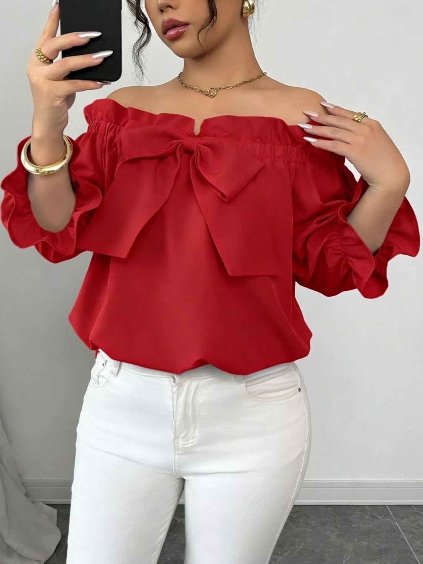 Bow Flounce Sleeve Blouse 