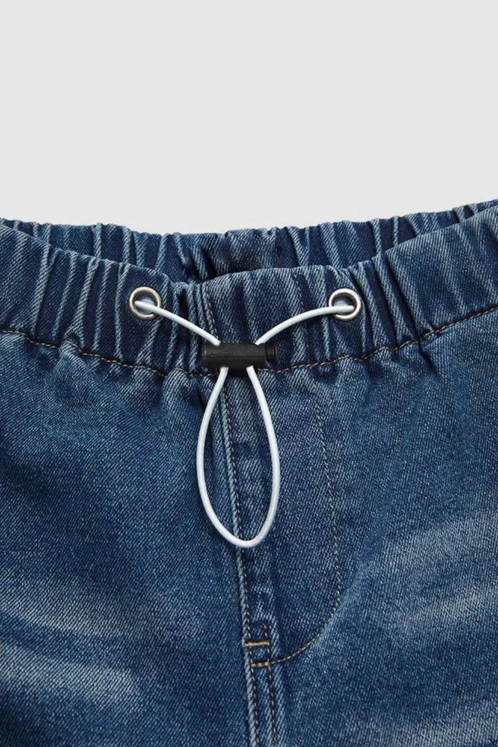 Drawstring Waist Wide Leg Shirred Jeans 