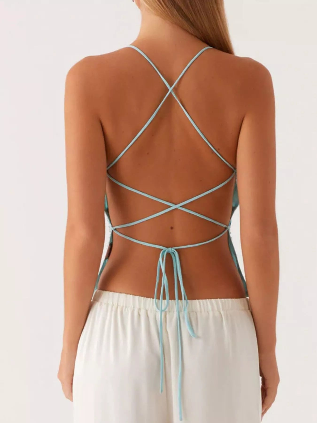 Floral Lace Up Back V-Neck Cami 