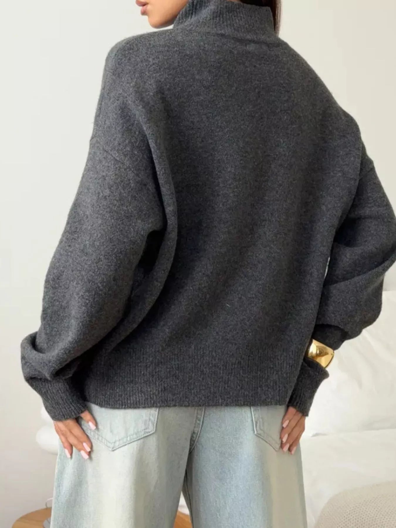 Mock Neck Dropped Shoulder Sweater 