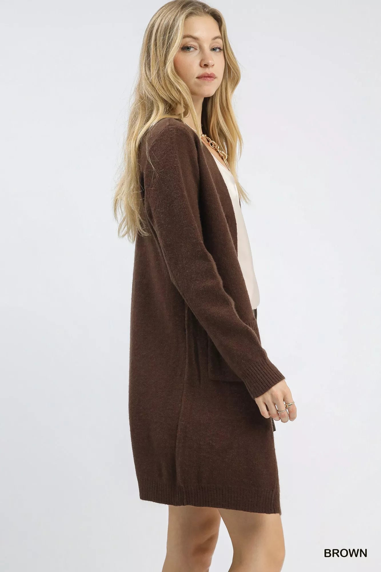 Umgee Button-Down Longline Sweater Cardigan with Front Pockets 